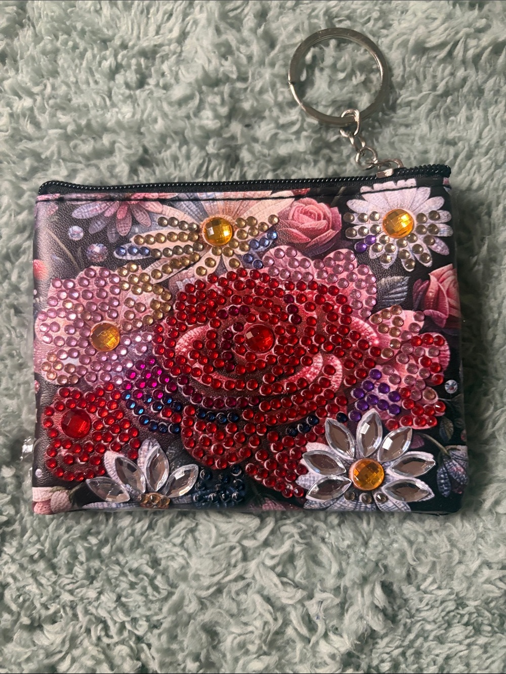 Floral Mosaic Diamond Art Zippered Purse